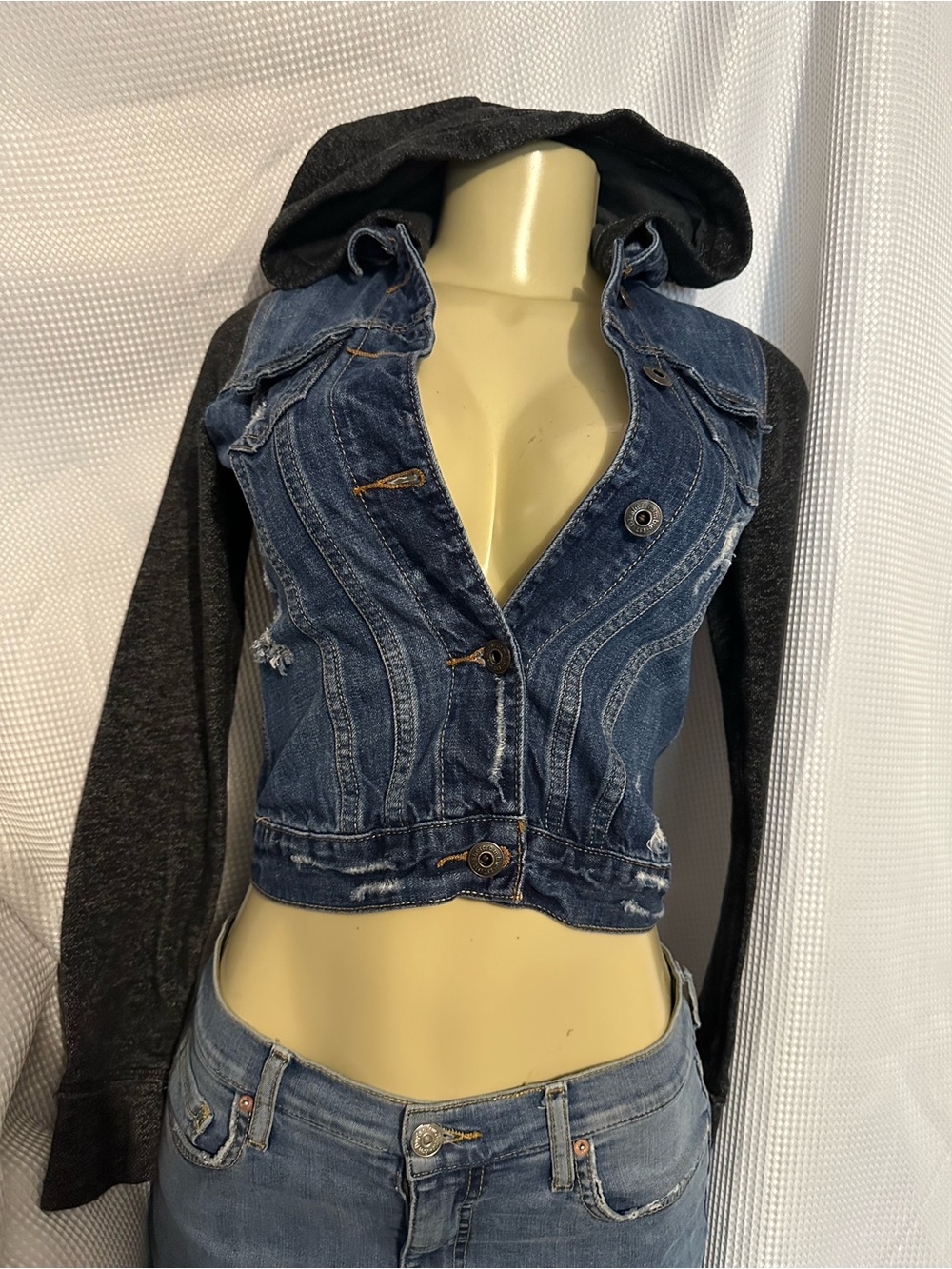 abercrombie kids Blue Denim Jacket with Charcoal Hood and Sleeves